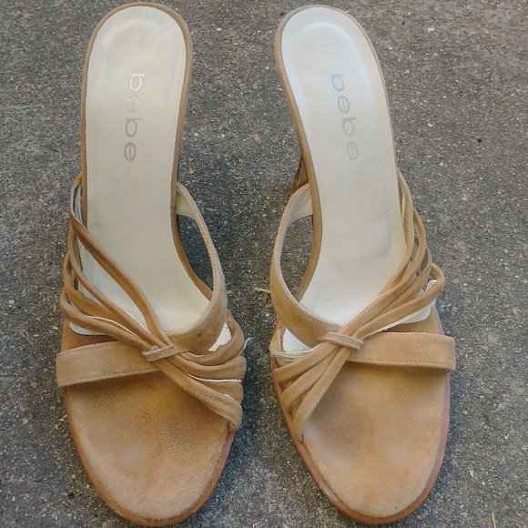 Bebe Tan Suede Sandal Heels 6 - Picture 2 of 2